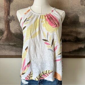 Cynthia Rowley White and Pink Floral Tank Top 100% Linen